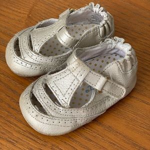 Silver Genuine Leather Baby Shoes, T-Strap